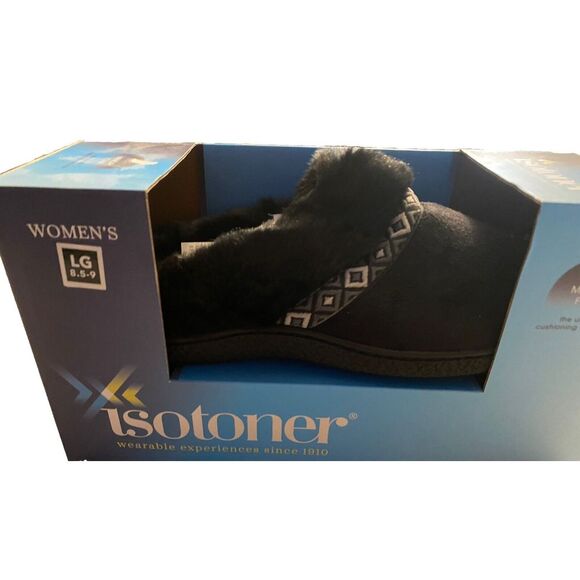 Isotoner Ladies Memory‎ Foam Comfort Slippers Size L Black NEW Super Gift! - Picture 1 of 4